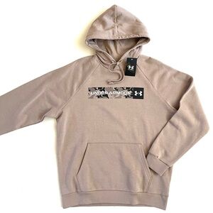 UNDER ARMOUR Rival Fleece Hoodie Camo Chest Stripe Men's SIZE LARGE Sahara NWT